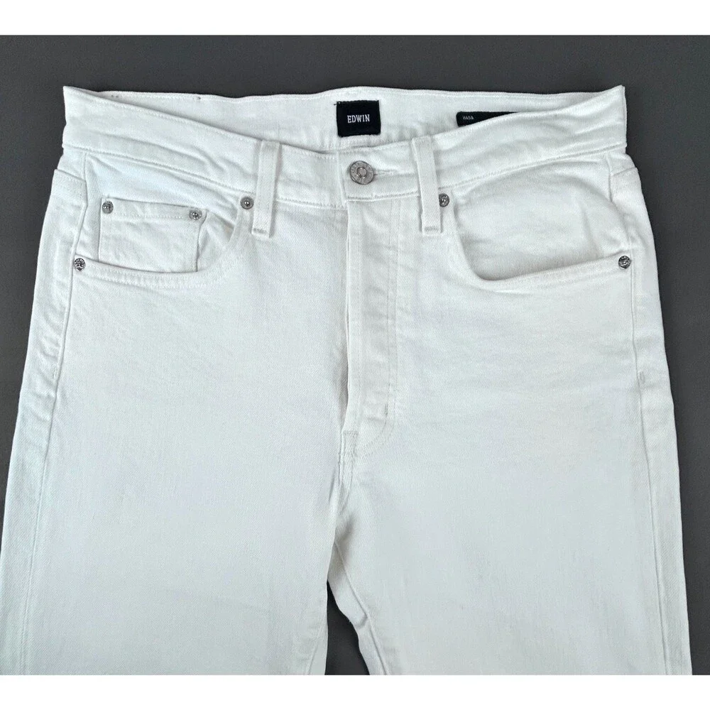 EDWIN Hana Classic Tapered Button Fly 5 Pocket White denim Jeans size 27 - Picture 8 of 12